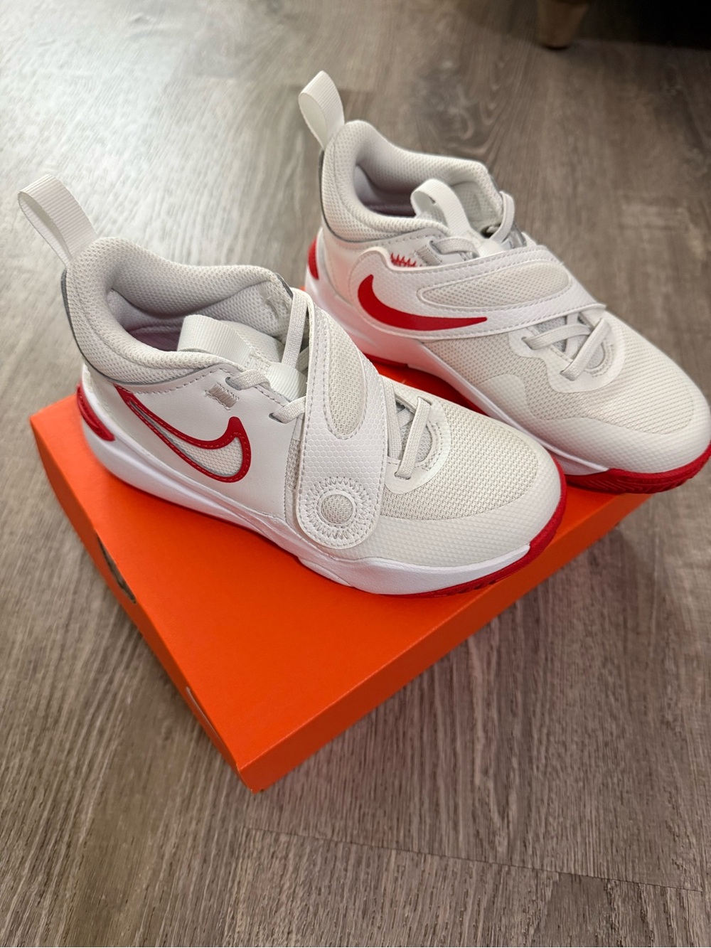 Nike Kids White and Red Hook-and-Loop Sneakers